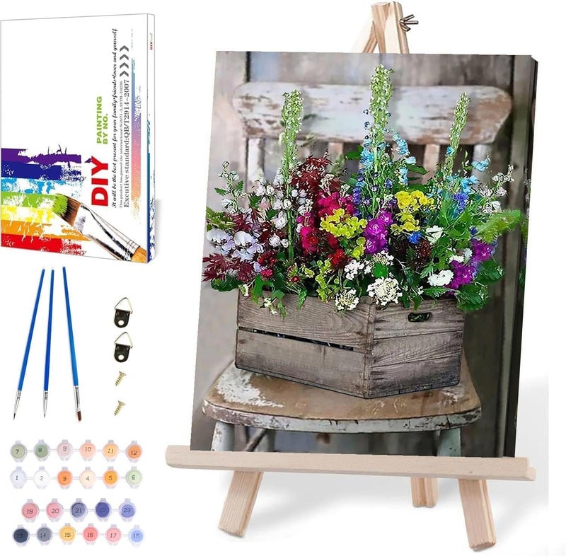 MIRCVSH Flowers Paint by Numbers for Adults with Framed Canvas-with Wooden Easel,Paint by Number on Canvas,DIY Acrylic Oil Painting Kits with Brushes Nice Gift Box for Home Wall Decor(12x16 Inch) - Image 1